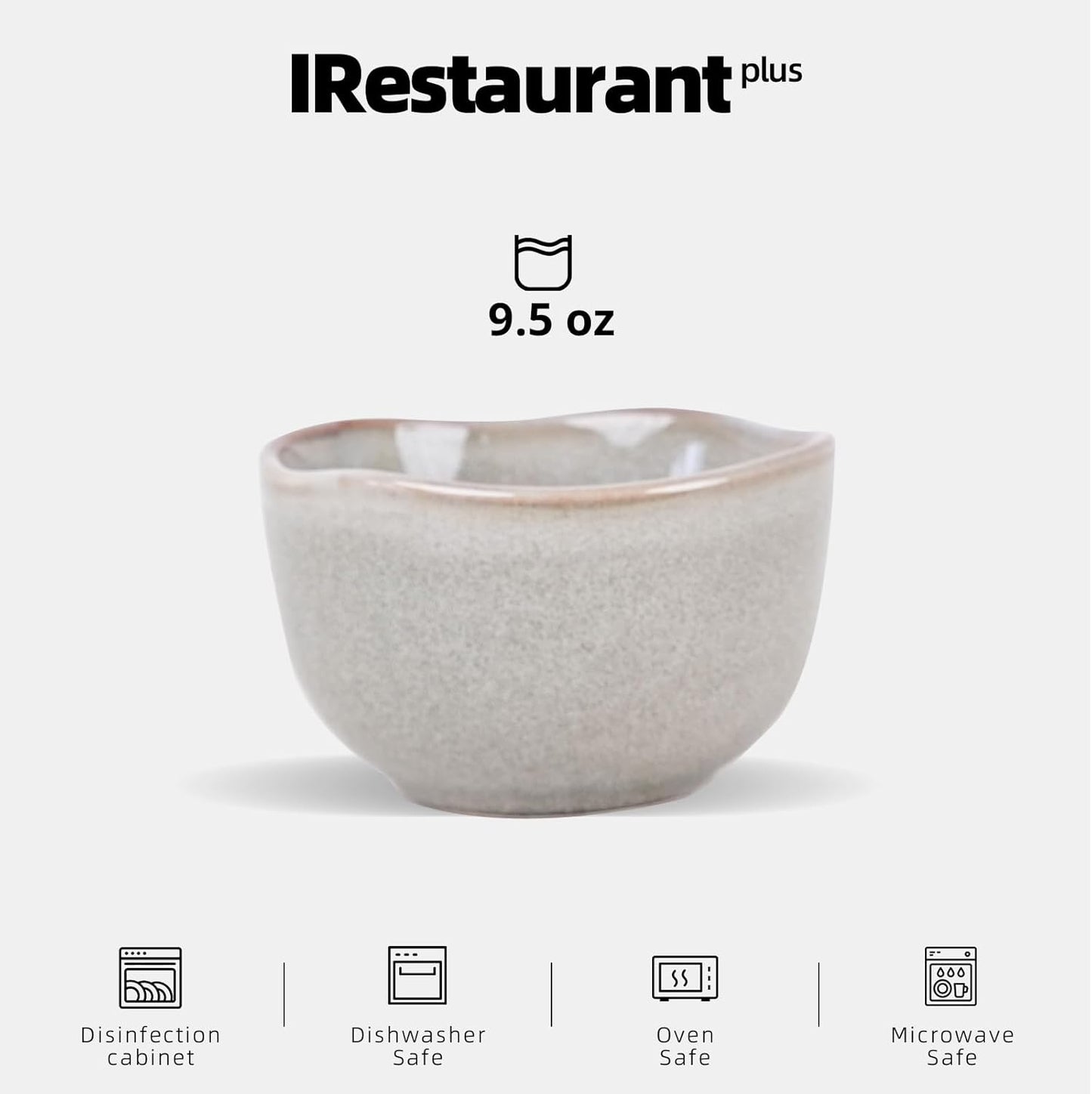 Organic Shape Restaurant Bouillon Cup 9oz, Commerical Grade Catering Stoneware Dip Bowls in Ir-regular Organic Shape, Chip & Scratch Resistant, Glossy Reactive Glaze Grey, Case of 24