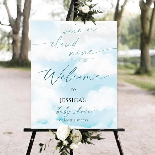 Cloud Nine Baby Shower Welcome Sign, Blue We Are On Cloud Nine Baby Shower Sign, Cloud Nine Baby Shower Sign, Baby Shower Welcome Signs, Baby Shower Yard Sign, Signs For Baby Shower
