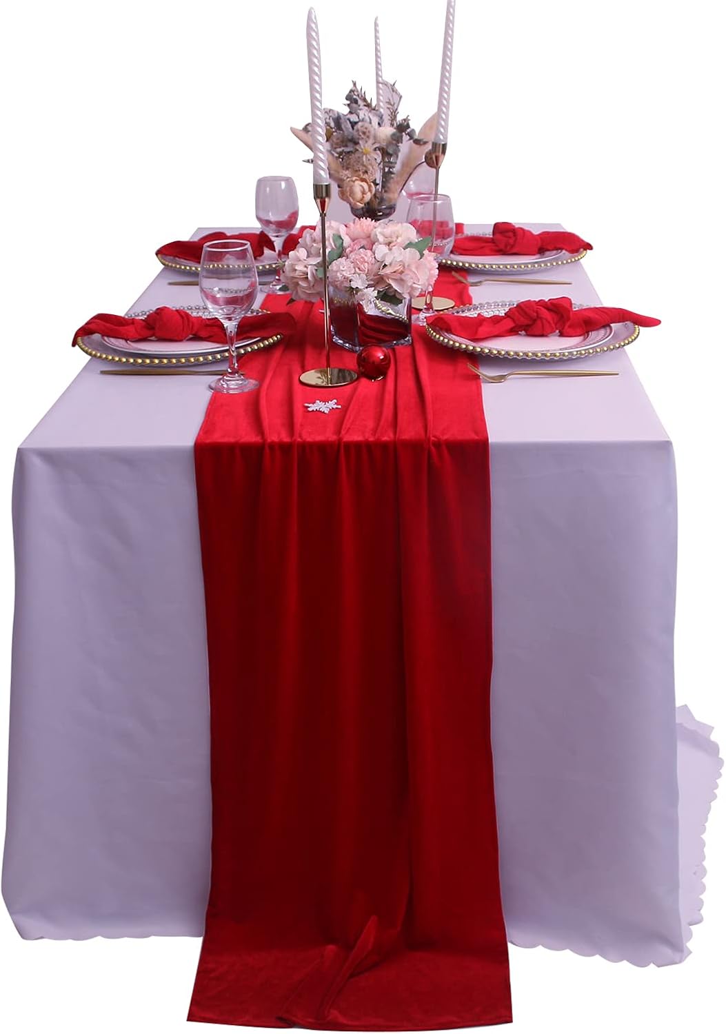 Velvet Table Runner ,Soft Luxurious Fall Table Runners 120 Inches Long,for Wedding Bridal Shower Thanksgiving Christmas Decoration,20*120 Inches, Red