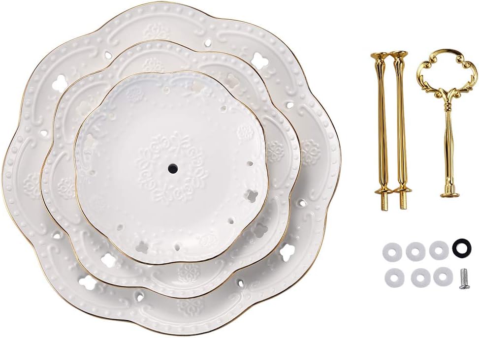 3-Tier Round Ceramic Cupcake Stand, High Tea Stand for Wedding and Birthday Party