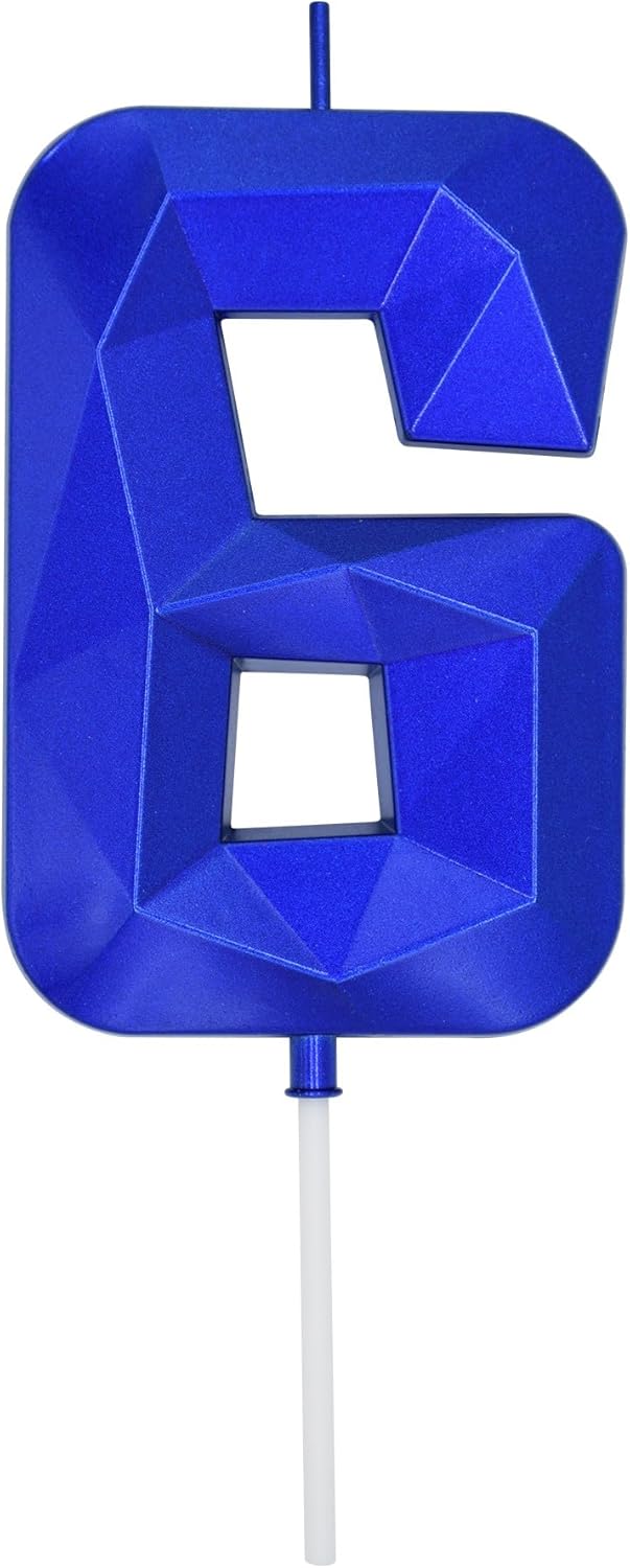 DERVENTA Birthday Candles Big Numbers 3D Blue 3.7 inch Party Cake Topper 1 Piece (Number 6 Blue)
