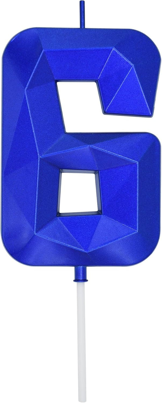 DERVENTA Birthday Candles Big Numbers 3D Blue 3.7 inch Party Cake Topper 1 Piece (Number 6 Blue)