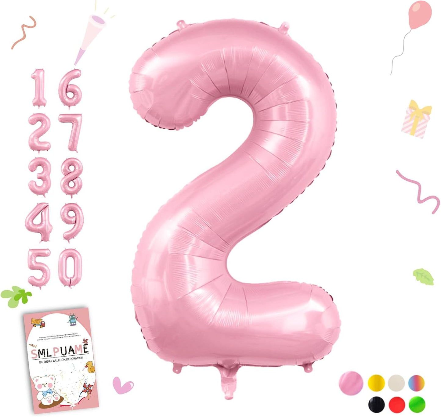 Smlpuame Pastel Pink 2 Balloons, 40 Inch Large Light Pink Foil Number Balloons 0-10, Self-Sealing 2nd Birthday Balloon for Girls Women Anniversary Baby Shower Princess Party Decorations Supplies
