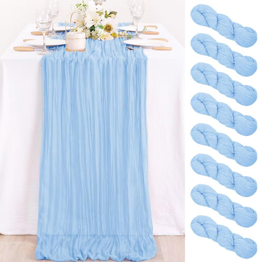 MLMC 12 Pack Baby Blue Cheesecloth Table Runner 10ft Rustic Light Blue Baby Shower Table Runner Bulk 35x120 Inches for Wedding Birthday Baby Shower Gender Reveal Fall Decor