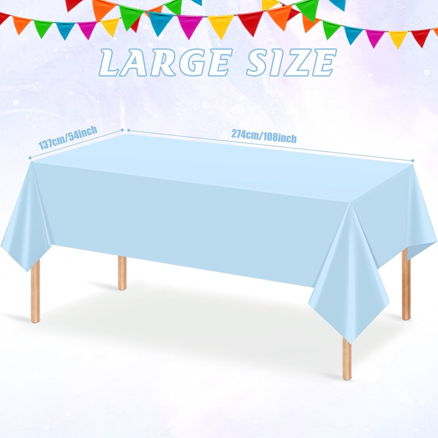 3Pcs Light Blue Tablecloths,Disposable Plastic Tablecloth,Waterproof Baby Blue Rectangle Table Cover for Graduation Birthdays Weddings Anniversary Party Decorations,54 x 108 Inch