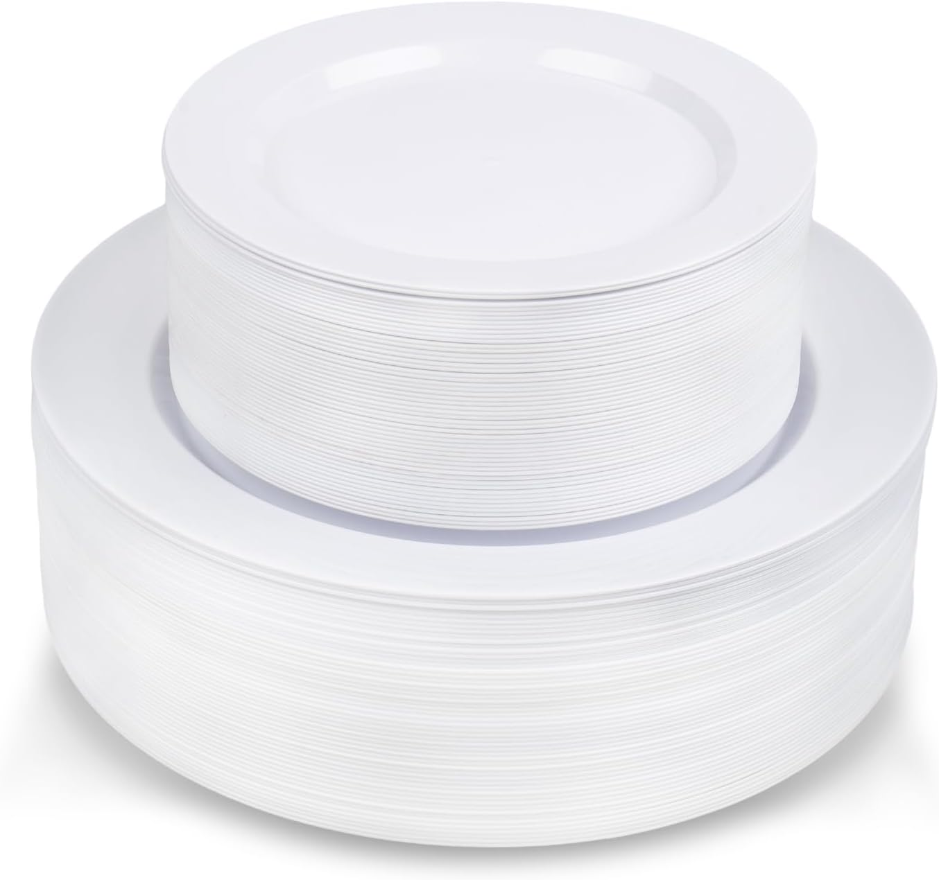 100 Piece Plastic Party Plates White, 50 Premium Heavy Duty 10.25 Inch Dinner Plates and 50 Disposable 7.5 Inch Dessert Appetizer Elegant Fancy Heavy Duty Wedding Plates