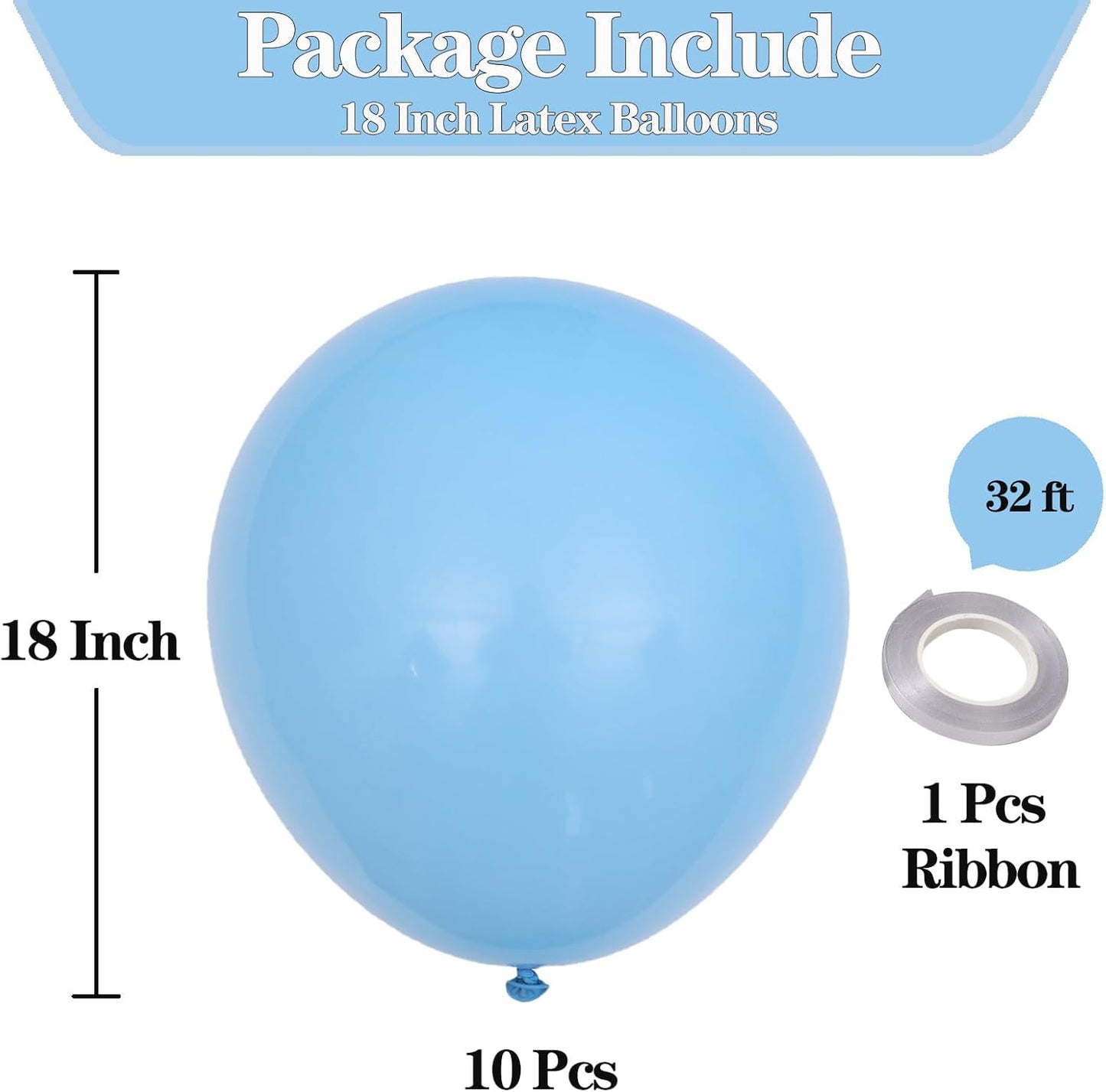 KALOR 18 Inch Light Blue Balloons, 10 Pcs Matte Latex Balloons Big Round Balloons for Wedding, Baby Shower, Birthday Party and Event Decoration