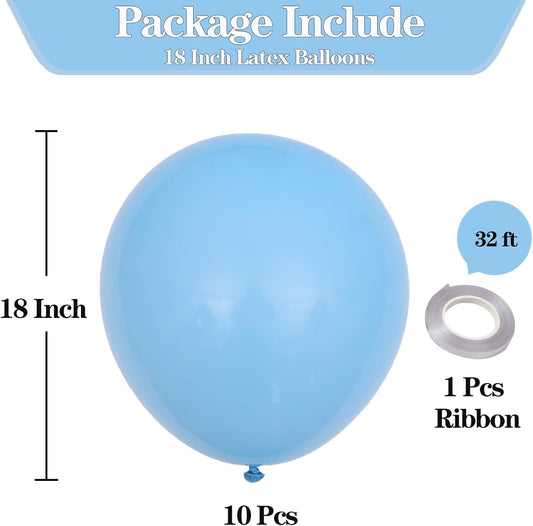 KALOR 18 Inch Light Blue Balloons, 10 Pcs Matte Latex Balloons Big Round Balloons for Wedding, Baby Shower, Birthday Party and Event Decoration