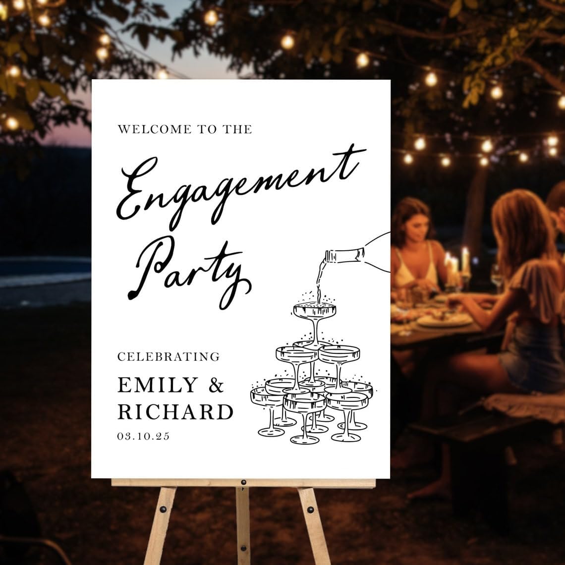 Custom Engagement Party Welcome Sign, Champagne Pouring Engagement Sign