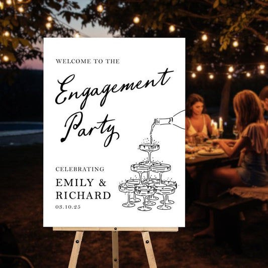 Custom Engagement Party Welcome Sign, Champagne Pouring Engagement Sign