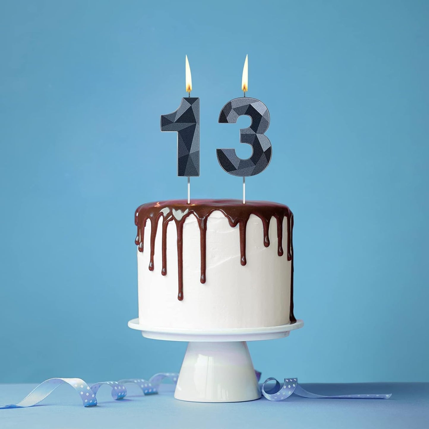 Nuanchu 13th Birthday Candles Black Number 13 Candles Happy Birthday Cake Topper 3D Diamond Shape Numeral Candles Decoration for Boy Girl Women Wedding Theme Party Anniversary Favors(Black)