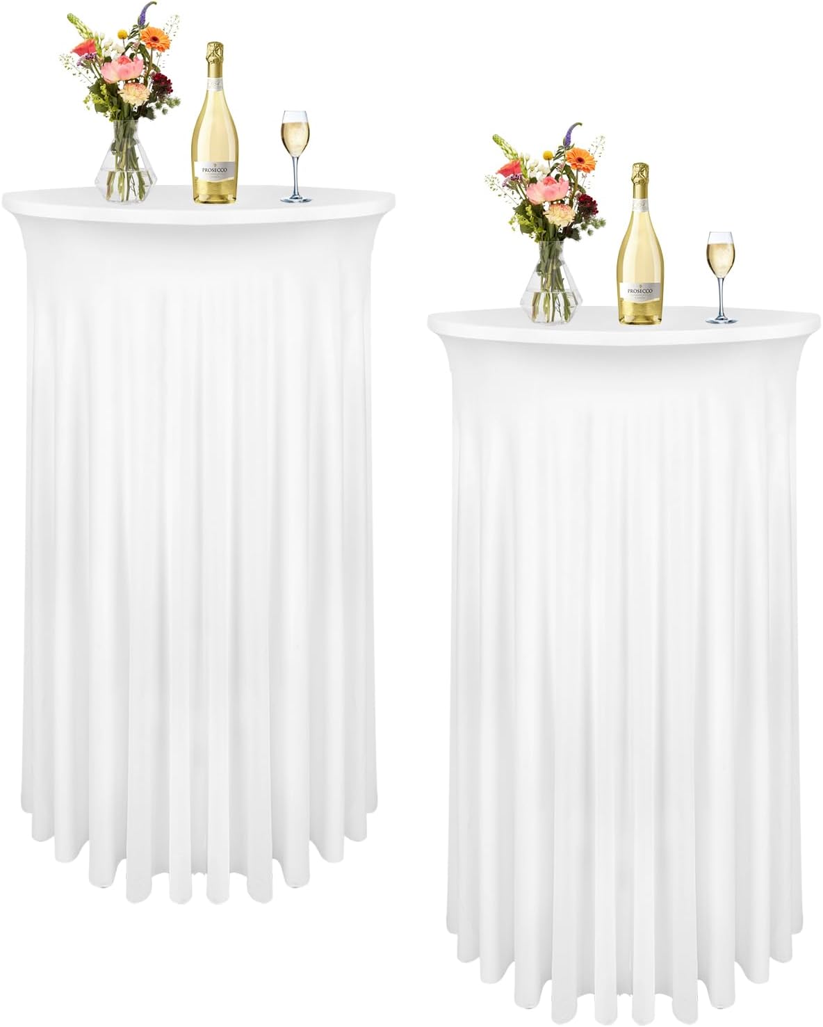 24"x 43" Round Cocktail Table Covers, Spandex Stretch High Top Table Cloths White Cocktail Tablecloth, TableSkirt with Natural Wavy Bar TableCover, Fitted Tablecloth for Party Wedding Banquet (2Pack)