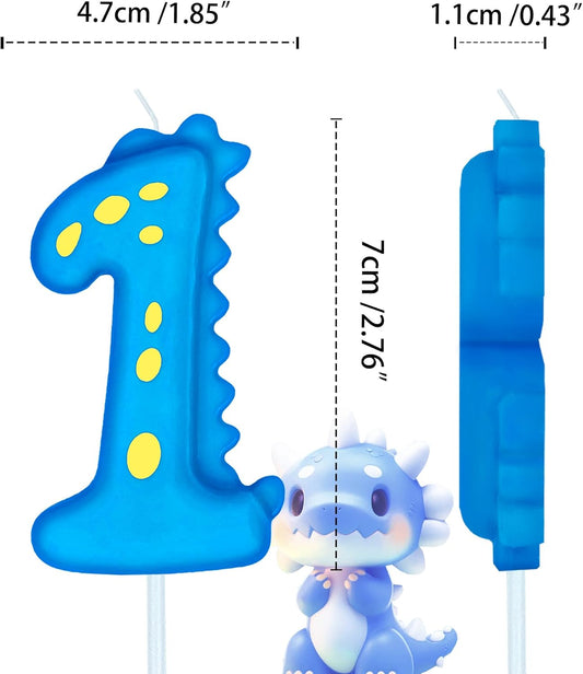Number Birthday Candles(1 Candle Blue) Dinosaur Shape Number Happy Birthday Cake Candles for Dinosaur Birthday Party Decoration Reunions Theme Party