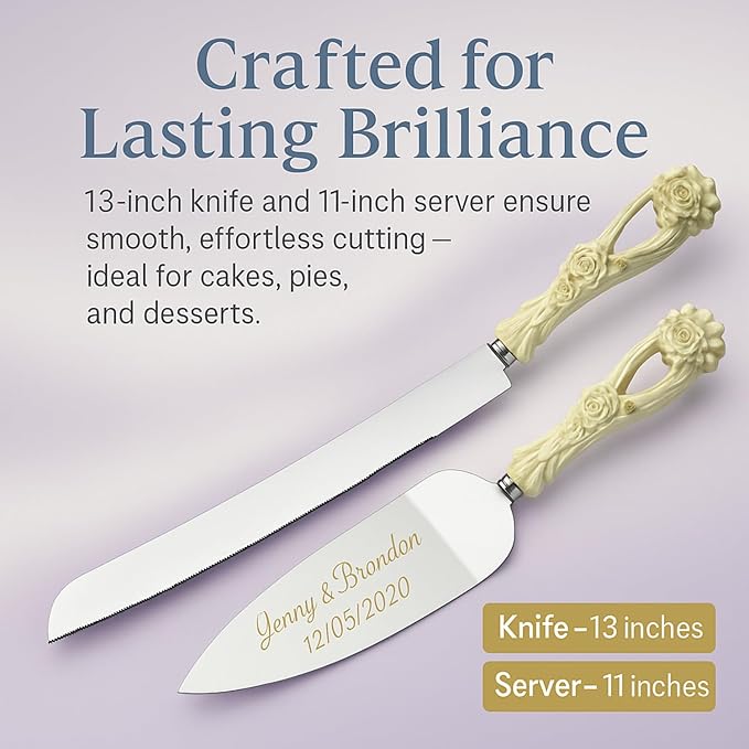 GIFTS INFINITY Personalized Wedding Cake Knife and Server Set with Engraving – Cake Cutting Utensil Set, Keepsake Gift for Wedding, Anniversary, Reception, Birthday & Other Occasions (2554)