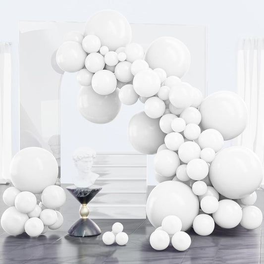 PartyWoo White Balloons 100 pcs Different Sizes Pack of 18 12 10 5 Inch Matte White Latex Balloon Arch Kit Garland for Wedding Bridal Graduation Baby Shower Birthday Party Decorations White-Y13