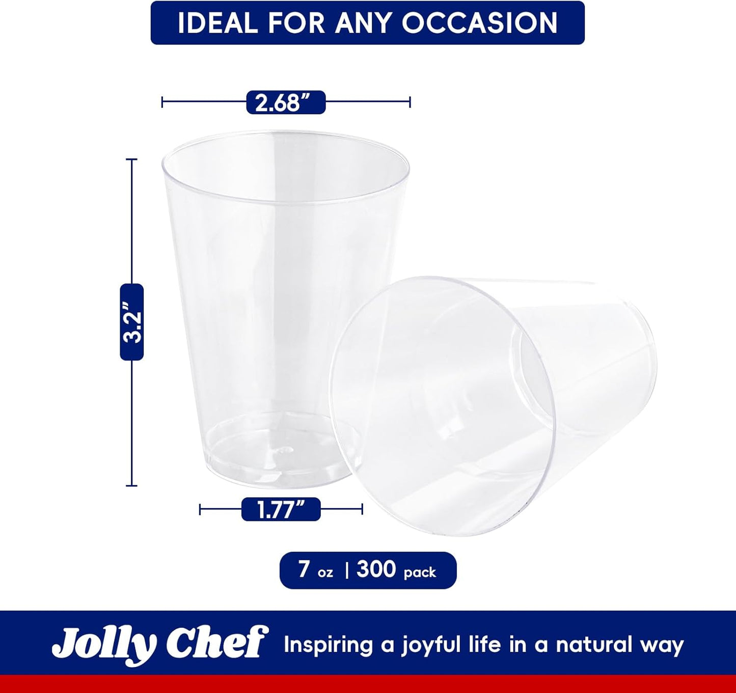 JOLLY CHEF 300 Pack 7 oz Clear Plastic Cups Disposable Cups,7 Ounce Disposable Wine Cups Ideal for Party, Whiskey, Wine Tasting, Perfect for Halloween Christmas