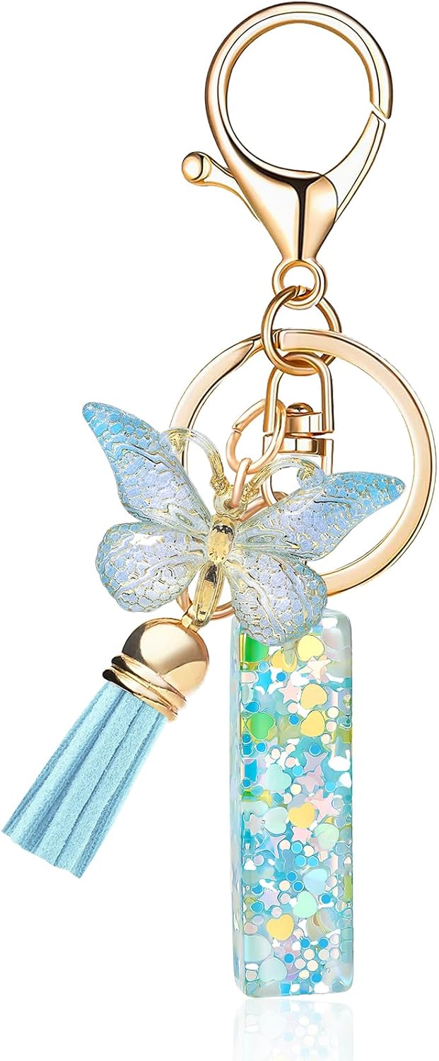 Fashion Alphabet Initial Letter Keychain Tassel Butterfly Pendant Key Ring for Purse Handbags Women Girl
