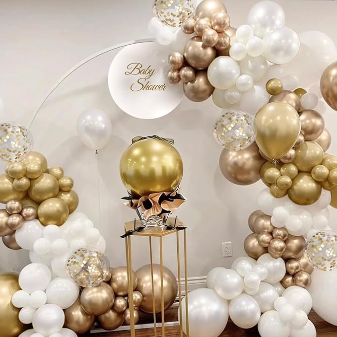 White and Gold Balloon Garland Arch Kit, 167Pcs Metallic Champagne Gold Pearl White Gold Confetti Balloons for Engagement Wedding Baptism Birthday Anniversary Party Decoration