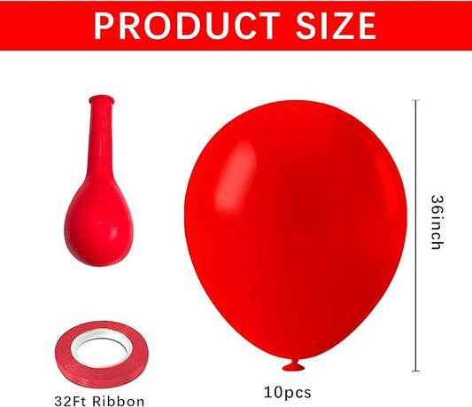 10Pcs Jumbo Red Balloons 36 inches Big Latex Ballons globos rojos Large Round Party Baloons for Photo Backdrop Birthday 4th of July Wedding Anniversary Baby Shower Christmas New Year Party Decorations