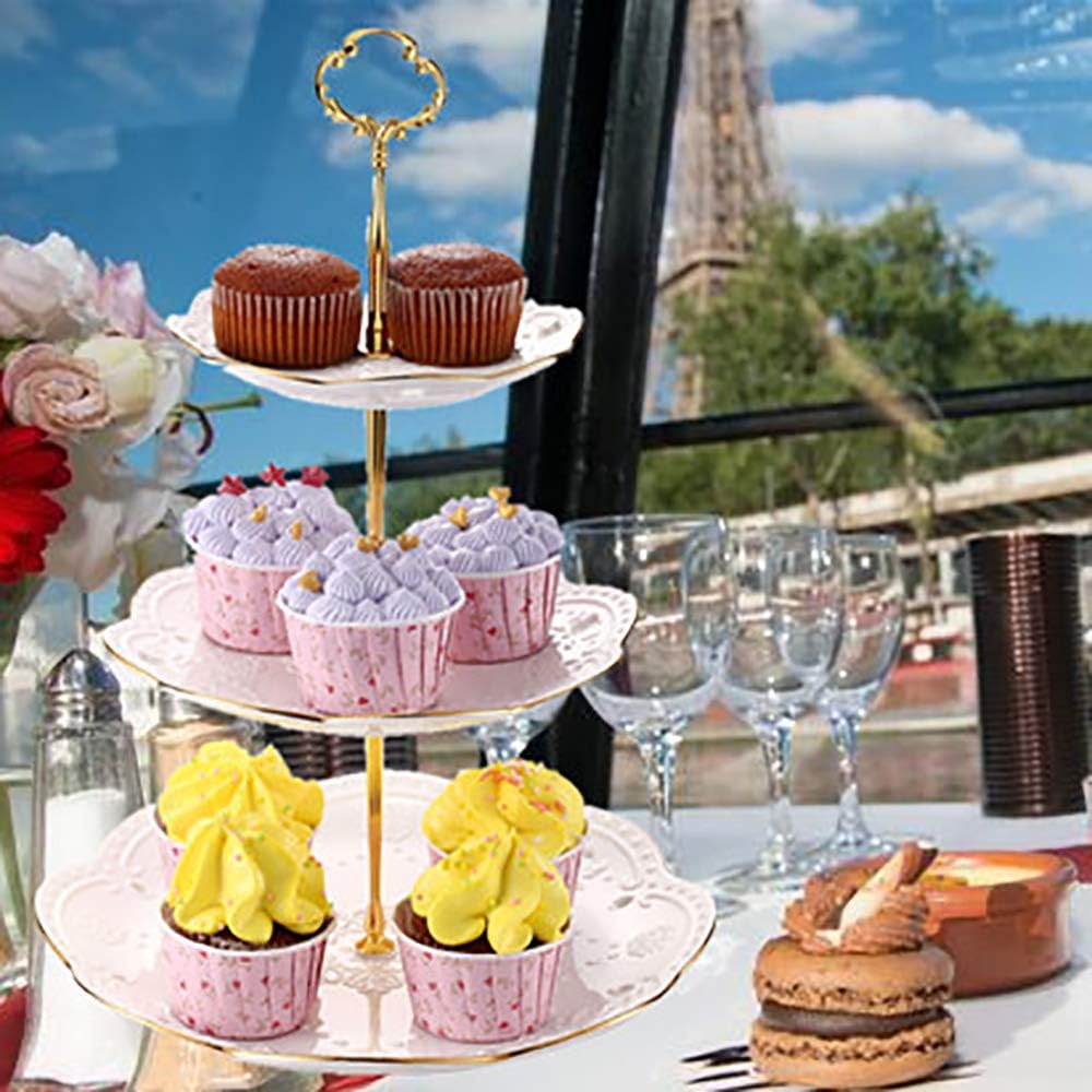 3-Tier Round Ceramic Cupcake Stand, High Tea Stand for Wedding and Birthday Party