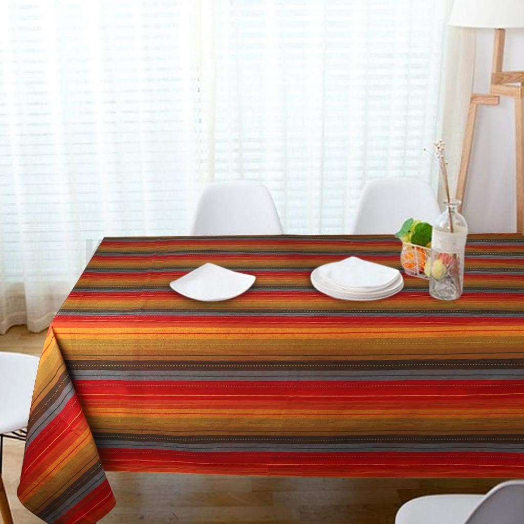 Urban Villa Tablecloth Cuisine Stripes Table Cloth Tabletop Cover Kitchen Dining Tablecloth 100% Cotton Great Parties Wedding Holiday Dinner Red Multi Rectangle 60X84 Inches 6-8 Seats Table Cloth