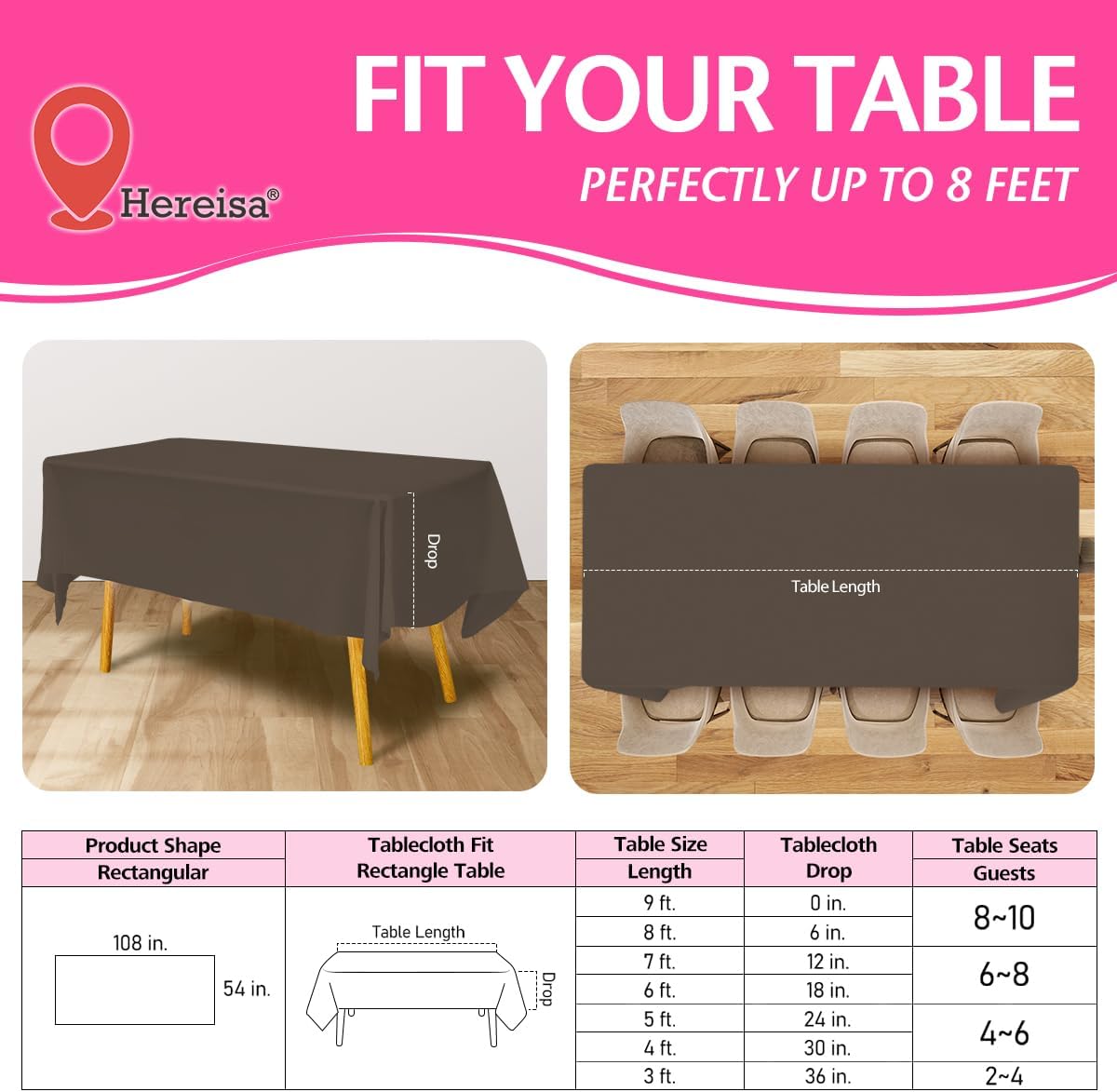 Disposable Plastic Tablecloth Brown 54x108 Inch, 5-Pack Waterproof Rectangular Table Cover for Parties, Picnics, Dining Protection