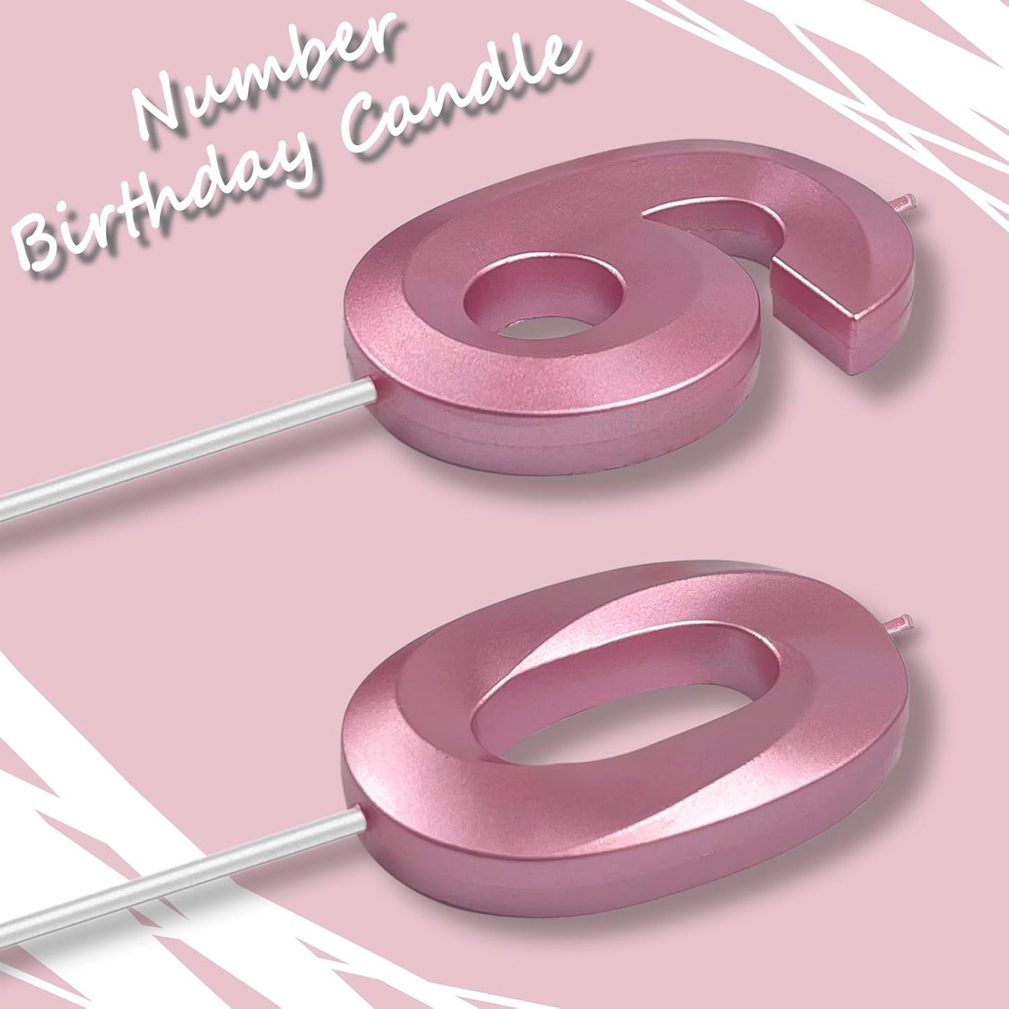 Pink Number 60 Candles, 3D Diamond 2.76 Inch Cake Topper Birthday Candles for Wedding Anniversary Cake Decorations, Happy Birthday Party Decorations