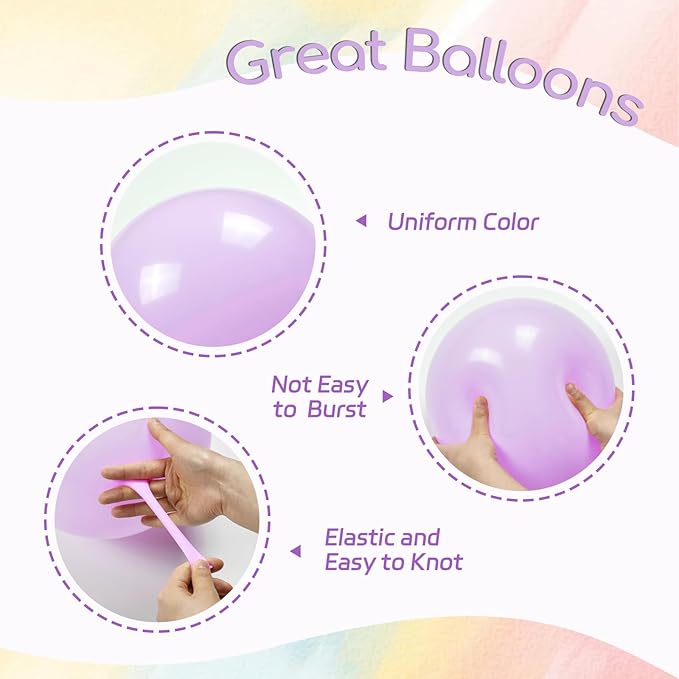 60pcs Pastel Balloons 12inch, Pastel Color Balloons with Light Pink Green Yellow Blue Purple Balloon for Easter Rainbow Baby Shower Birthday Party Decorations