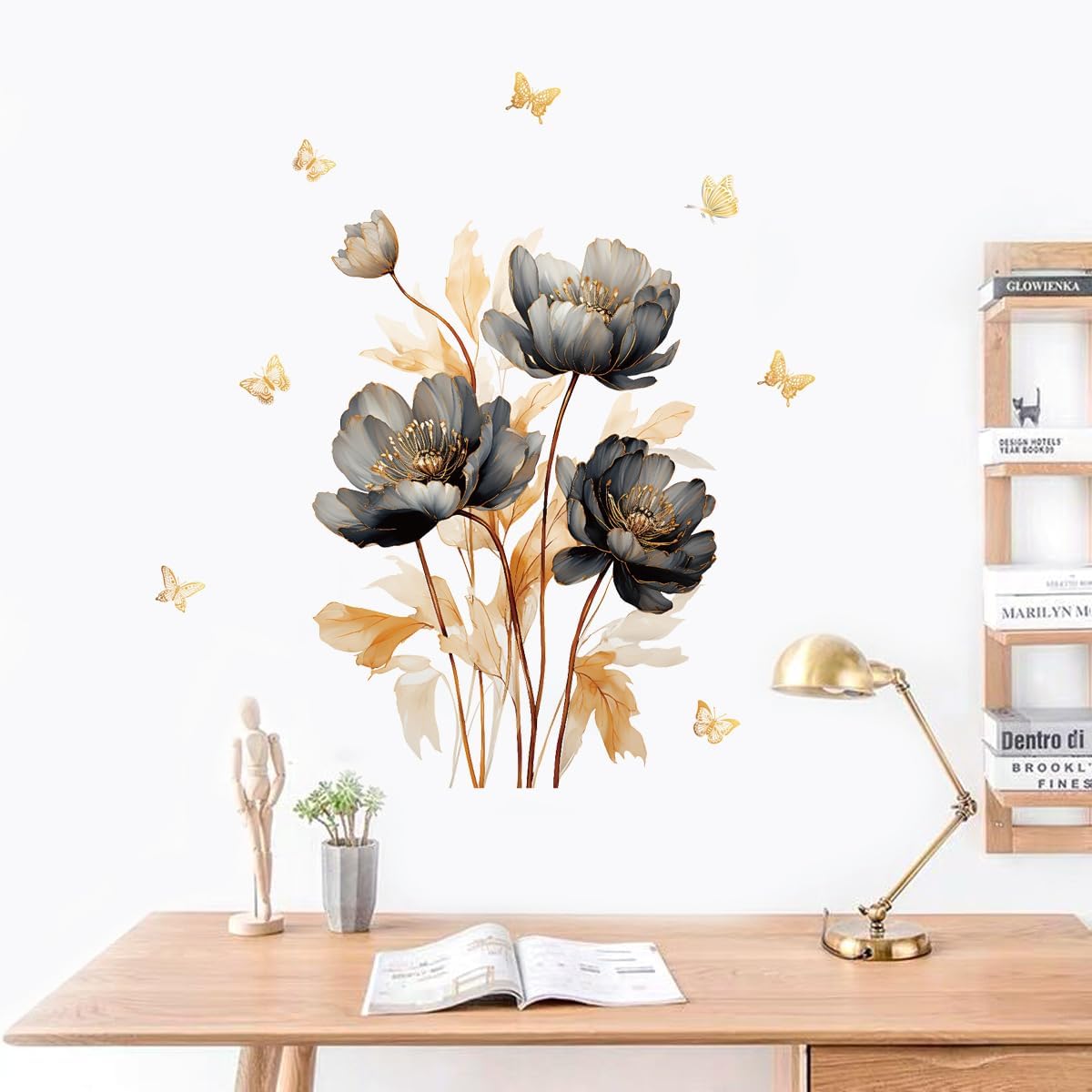 Wall Stickers Lnk Lotus Butterfly Wall Decals Watercolor Lotus Flowers Window Stickers Peek and Stick Waterproof Removable Vinyl Wall Art for Bathroom Wall Decal Living Room Bedroom Home Decor