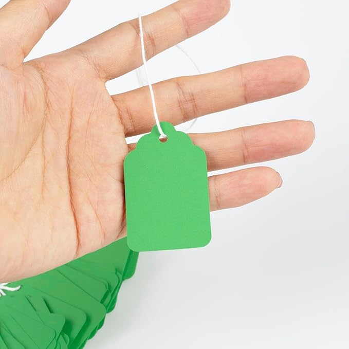 Marking Tags with String Attached, 500pcs Paper Hang Tags for DIY, Crafts & Small Businesses Gift Decorations Product Jewelry Clothing(1.88"x1.18", Green)