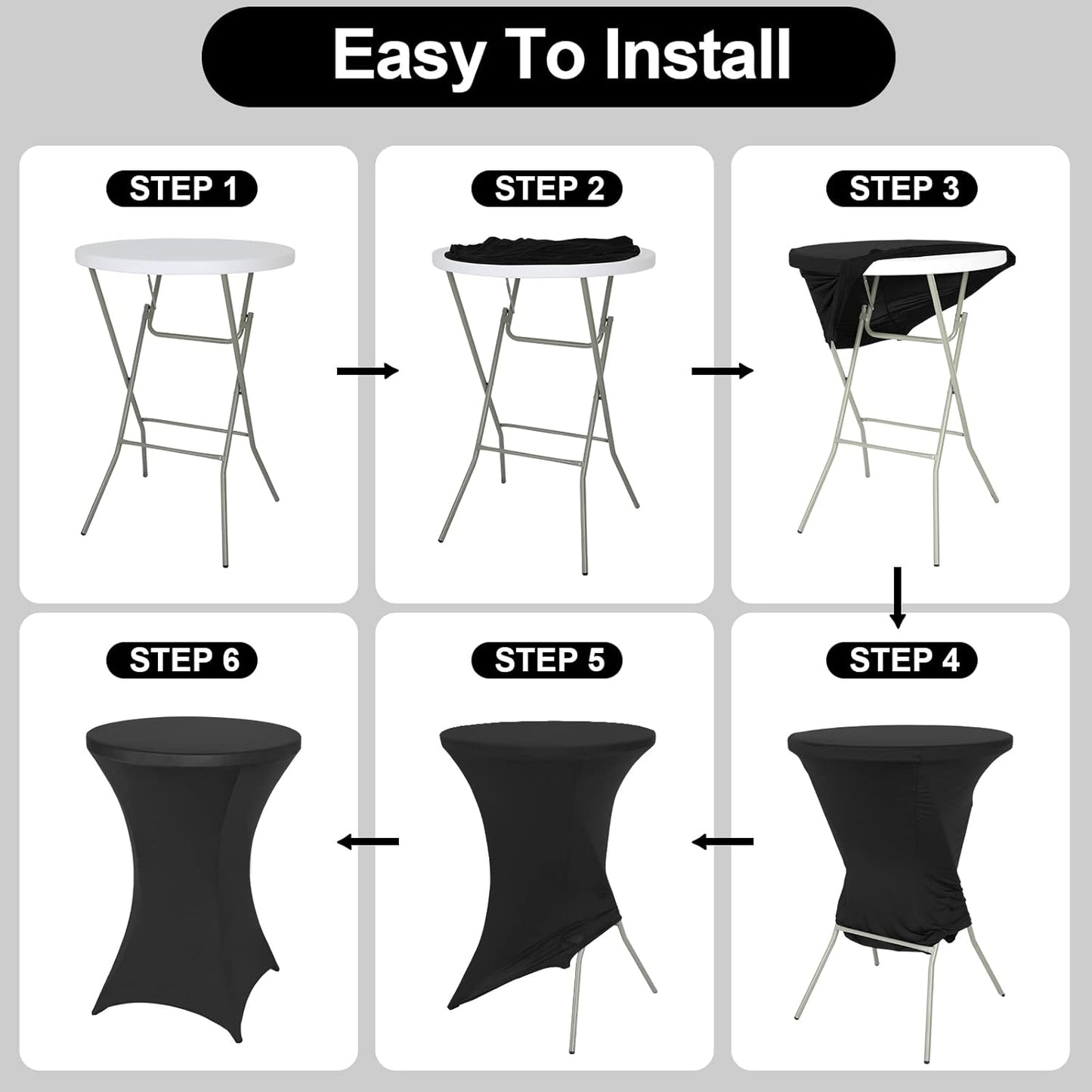 FestiCorp Spandex Black Table Cover, Cocktail Fitted Tablecloths, Round Highboy Stretch Table Covers Cloths for Party, Bar, Wedding, Birthday, Banquet, 30"-32" Diameter x 40"-43" Height