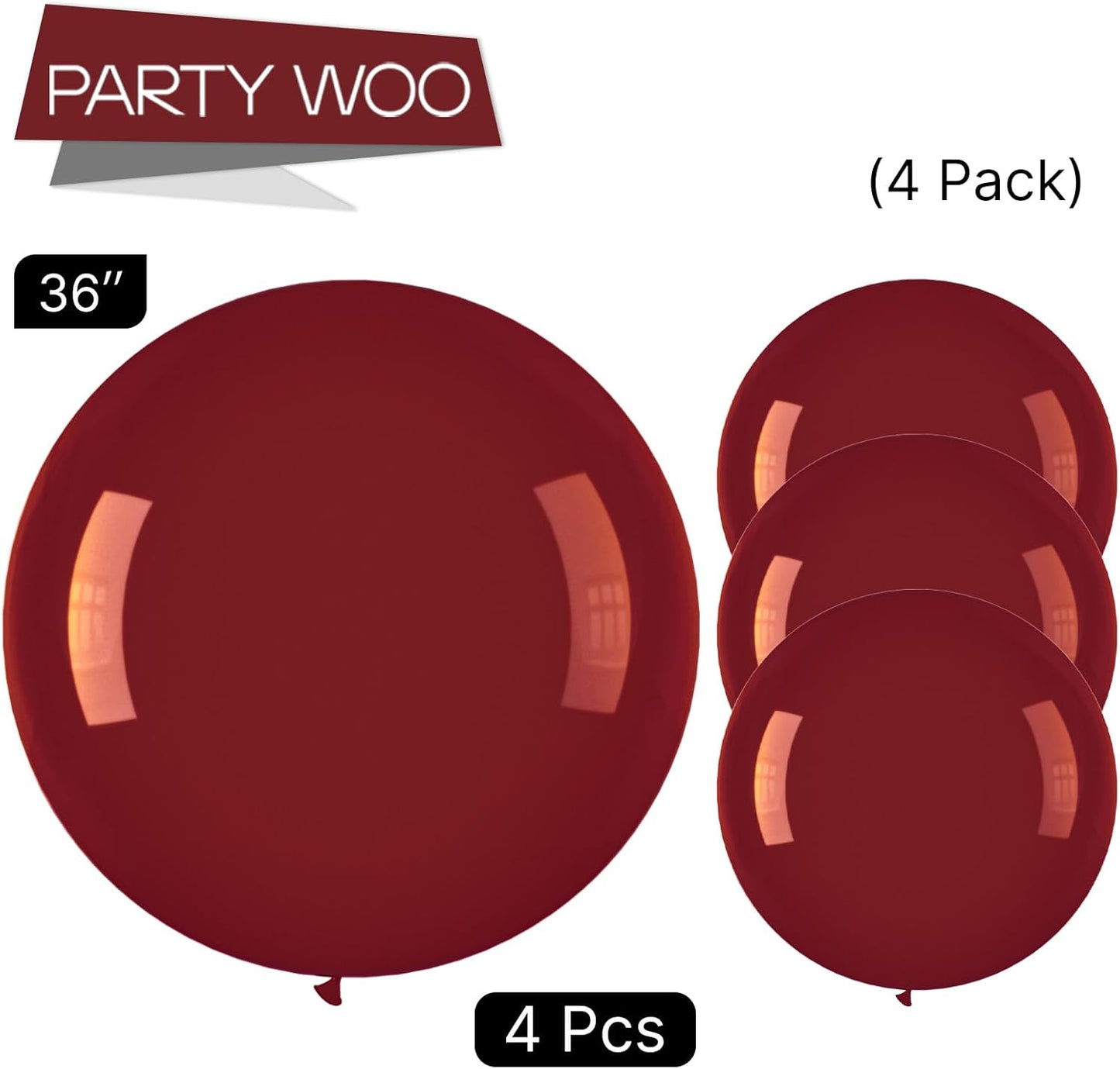 PartyWoo Dark Red Large Balloons 4 pcs 36 Inch Burgundy Maroon Ruby Red Big Jumbo Giant Ruby Red Latex Balloons for Graduation Birthday Valentine's Day Wedding Anniversary Party Decorations Red-Y75
