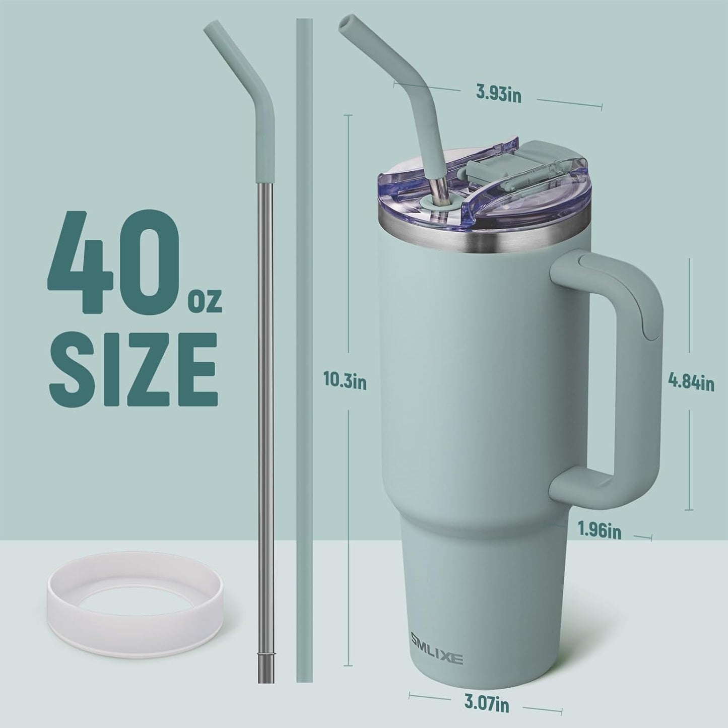 40 oz Tumbler with Handle and Straw Lid,Insulated Reusable Stainless Steel Water Bottle Travel Mug，Cupholder Friendly Double Wall Vacuum Sealed Cup (Shale)