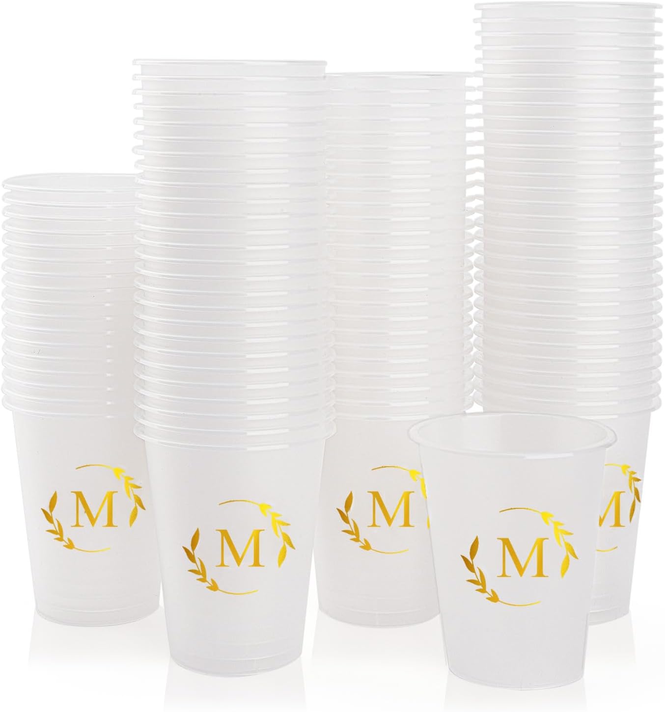 100 Monogrammed Cups Disposable Initial Plastic Cup 12 oz Wedding Personalized Cup for Wedding Reception Baby Shower Birthday Party(Letter M)