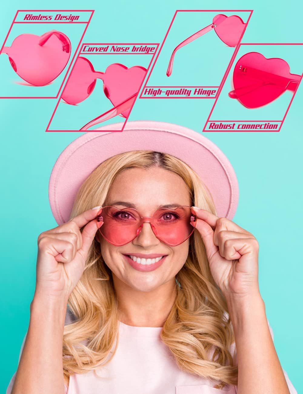 Heart Shaped Rimless Sunglasses 12Pack, Bachelor Party Cool Colorful Funky Sunglasses