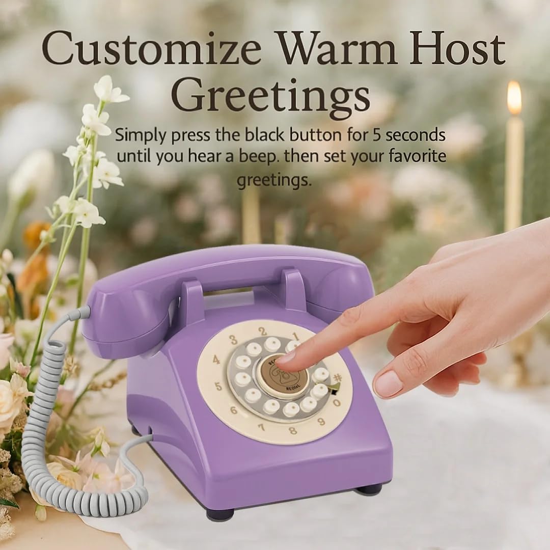 Audio Guest Book Wedding Phone, Retro Audio Phone Guestbook with Clear Voice Recording for Wedding Reception, Bridal Shower, Birthday, Baby Shower, Anniversary, Engagement (Purple)