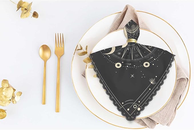 Moon Sun Cloth Table Napkins Set of 4 Star Galaxy Moonlight Esoteric Astrology Science Polyester Washable Decoration Dinner Napkins for Kitchen 18 x 18 inch