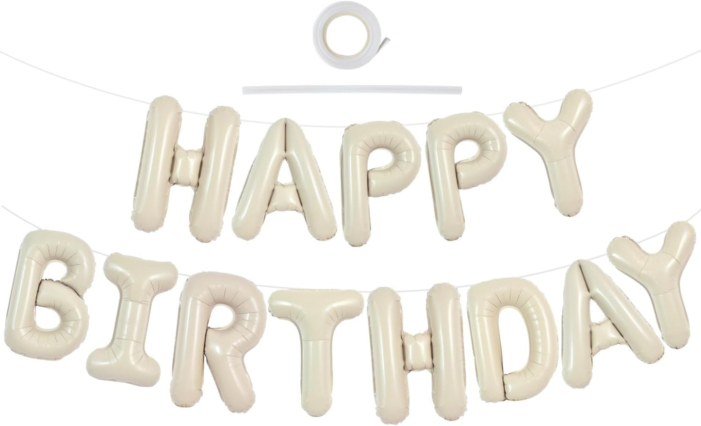 TONIFUL Cream White Happy Birthday Balloons Banner, 16 Inch Mylar Foil Letters Sign Bunting Reusable for Girls Boys Kids & Adults Decorations and Party Supplies
