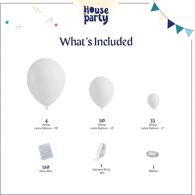 HOUSE OF PARTY White Balloons | Balloons for Balloon Arch, 5/12/18 Inch | Christmas balloon Arch decorations | Globos for Birthday, Wedding, Halloween, Christmas and Easter Decorations