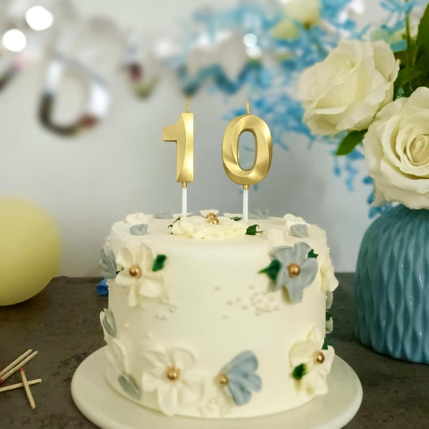 10th Birthday Candles Number 10 Candles Numerals for Cakes Happy Tenth Birthday 3D Designed 10th Wedding Anniversary Party Cake Topper Decorations (10, Gold)