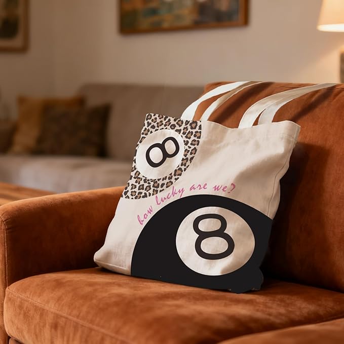 Coquette Leopard Print 8 Ball Tote Bag for Women,Trendy Cheetah Print Canvas Tote Bag for Girls,Girly Leopard 8 Ball Aesthetic Reusable Shopping Grocery Bags Party Favors