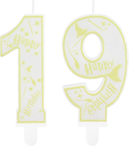Magical Wizard Party Birthday Candles Number 19 Candle Cake Topper Wizard School Themed Happy 19th Birthday Cake Decorations for Boys Girls Kids Party Favor Supplies Decorations