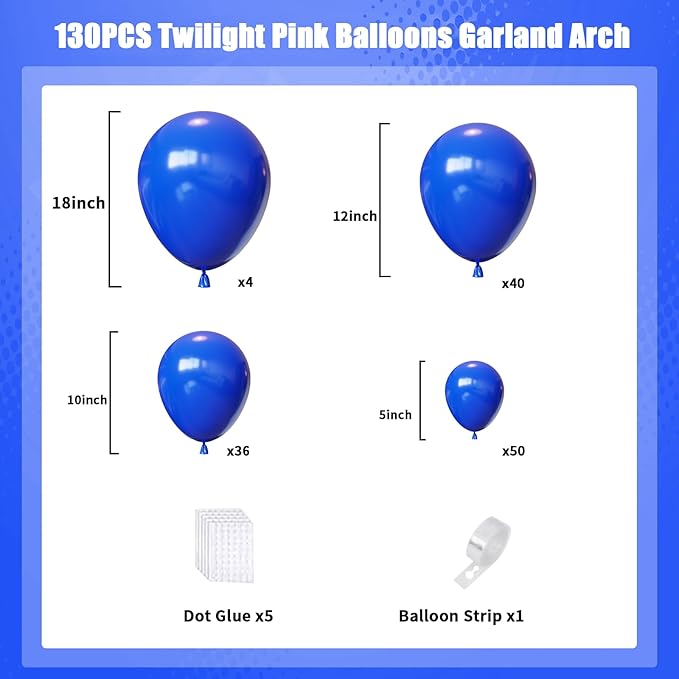 Blue Balloons Arch Kit,130pcs Royal Blue Balloon Garland,Different Sizes Blue Latex Balloons for Graduation Party,Baby Shower,Gender Reveal,Under The Sea Birthday Party Decorations