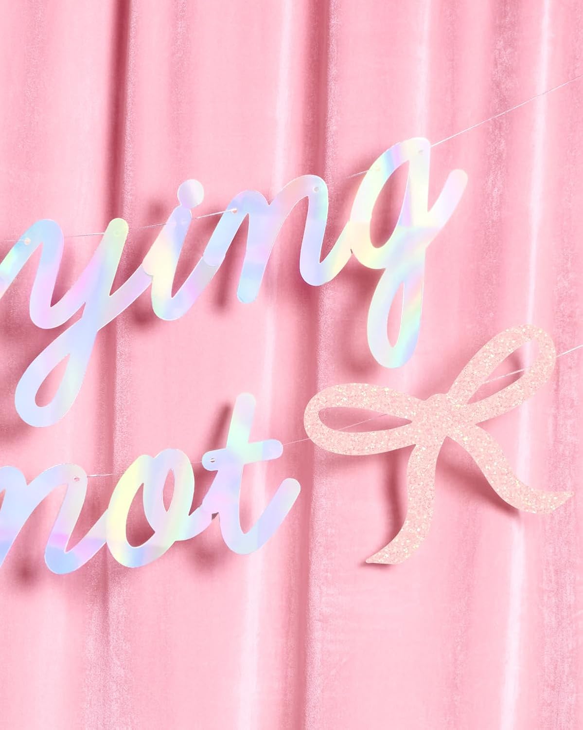 xo, Fetti She's Tying the Knot Banner - Iridescent Foil | 4.5 Ft. | Bow Bachelorette Decorations, Engagement Party Sign, Proposal Background, Bach Supplies
