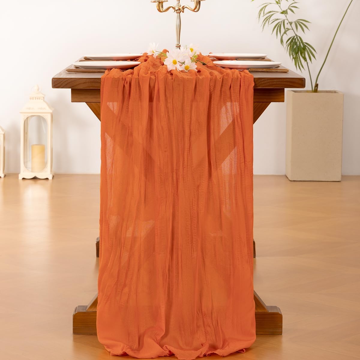 Socomi 3pcs Orange Cheesecloth Table Runner Fall Thanksgiving Boho Rustic Gauze 120 inch 10FT Cheese Cloth Runner for Wedding Party Baby Shower Birthday Home Decor Holiday Decorations