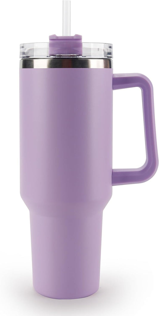40 oz Tumbler with Handle and Straw Spill Proof Large Travel Coffee Mug Insulated Reusable Stainless Steel Cup with Lid Fit for Car Cup Holder(Lavender Purple)