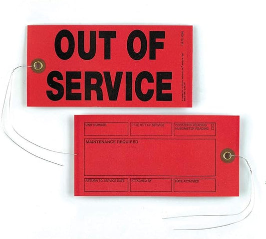 Out of Service Tags 50-pk. - 6.25" x 3.125", Red, Synthetic, 12" Tag Wires Attached, J. J. Keller & Associates, Inc.