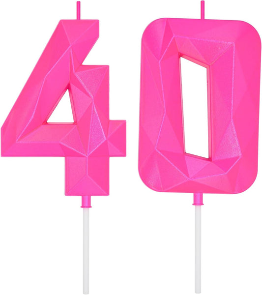 DERVENTA Large Birthday Candle Number 3D Pink 3.7 inch Party Celebration Anniversary Decoration Cake Topper 1 Piece (Number 40 Pink)