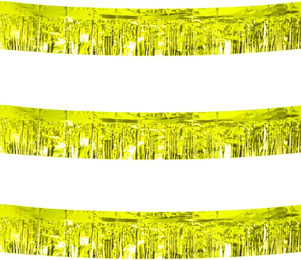 3 Pack Total 30 Feet Foil Fringe Garland Metallic Wall Hanging Drapes Tassel Skirting Tinsel Streamers Decorations for Parade Float Trailer Mardi Gras Party Birthday Wedding (Gold)