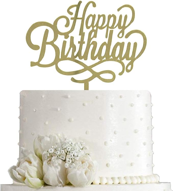 Happy Birthday Cake Topper - Birthday Party Decorations, Mirror Gold Acrylic